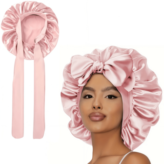 1 pieza Gorro de dormir de satén de lujo con lazo ajustable - Gorro de cuidado del cabello ligero, adecuado para cabello rizado/trenzado/natural, disponible en múltiples colores, esencial para el cuidado del cabello por la noche, ajuste suave y ceñido, accesorio de baño premium, producto y accesorio de peluquería, esencial de belleza para viajar