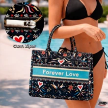 Women's Spacious Zippered Beach Tote Bag With Internal Pocket - 模型 2 - 查看 6