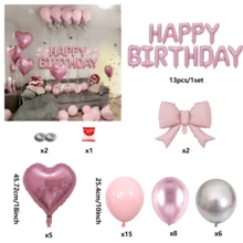 5/13/35/52/563pcs Fuchsia Pink Happy Birthday Set, Includes Fuchsia Pink Happy Birthday Letter, Heart, Bow Foil Balloons, Suitable For Ladies Theme, Birthday Room Decor, Anniversary, Birthday Party Balloons - Multicolor - View 11