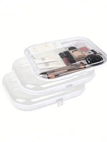 1个/2个装透明硬壳收纳盒 - 耐用双层透明PVC收纳袋，适用于旅行、化妆品和玩具 - 便携、可堆叠、节省空间、拉链开口、双拉链硬壳透明收纳盒、防水收纳盒 - 白色 - 查看 2
