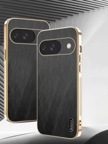 奢华电镀纹理条纹镜头保护手机壳，适用于 Pixel 10/9 Pro XL/8/7/6 Pro/9A/8A/7A/6A 5G，时尚简约商务保护套 - 黑色 - 查看 2