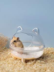 1 pieza Tazón de baño de arena para hámster, casa de baño de arena, inodoro para hámster, gran contenedor de observación de espacio para baño, accesorio de jaula - transparente - Ver 1