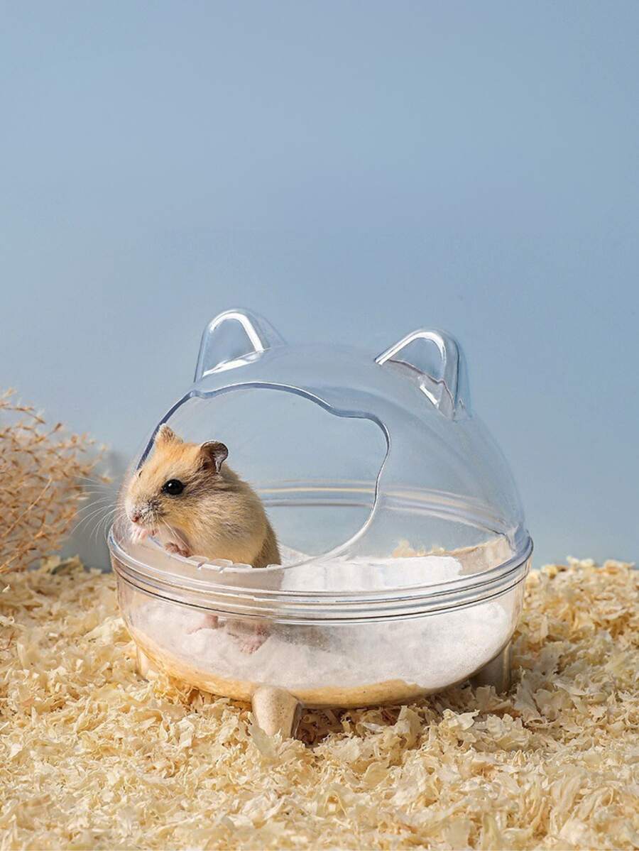 1 pieza Tazón de baño de arena para hámster, casa de baño de arena, inodoro para hámster, gran contenedor de observación de espacio para baño, accesorio de jaula - transparente - Ver 1