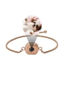 A Personalized Couple's Custom Photo Hexagonal Pendant Bracelet Stainless Steel Material - Hypoallergenic Adjustable Length Retro Urban Style - Valentine's Day Gift | Personalized Couple's Birthday Present Combining Bohemian, Minimalist, Vintage, And Urban Vibes -- Perfect Valentine's Gift For Pet Lovers, Personalized Best Friend Birthday Surprise - Multicolor - View 6