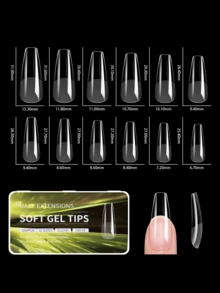 550/440Pcs Porcelain White Box Nail Tips Transparent Semi-Frosted Ultra-Thin Seamless No-Filing Full Cover Press On Nails | Stiletto Almond Square Coffin French Tips Soak-Off Gel Extensions For DIY & Professional Salons - Multicolor - View 13