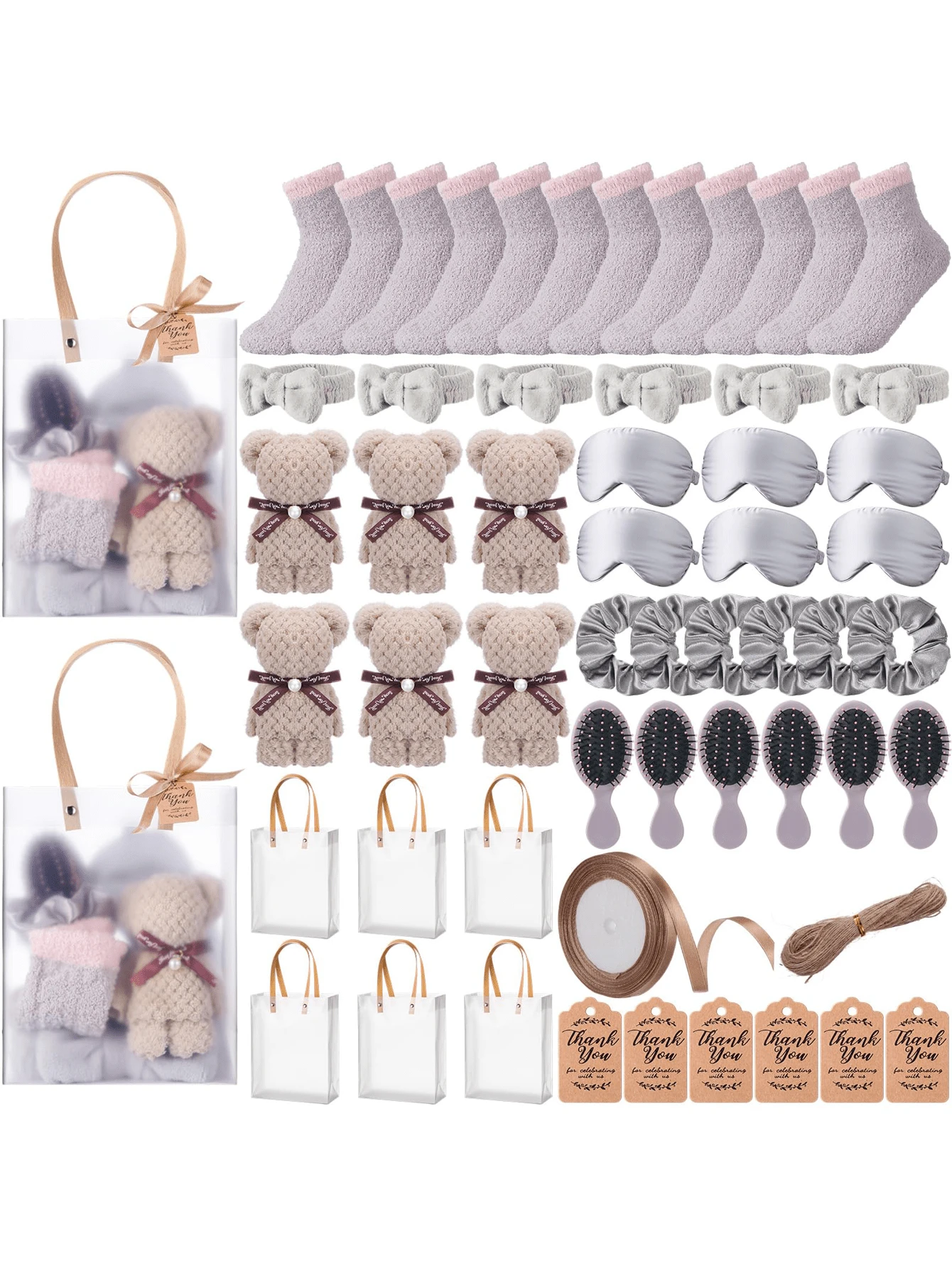 6 Set Shower Party Prizes For Game Winners Guests Party Favors Set With Towels Socks Hair Bands Combs Eye Masks Cards For Gender Reveal Bridal Showers Spa Gift - màu nâu - Xem 1
