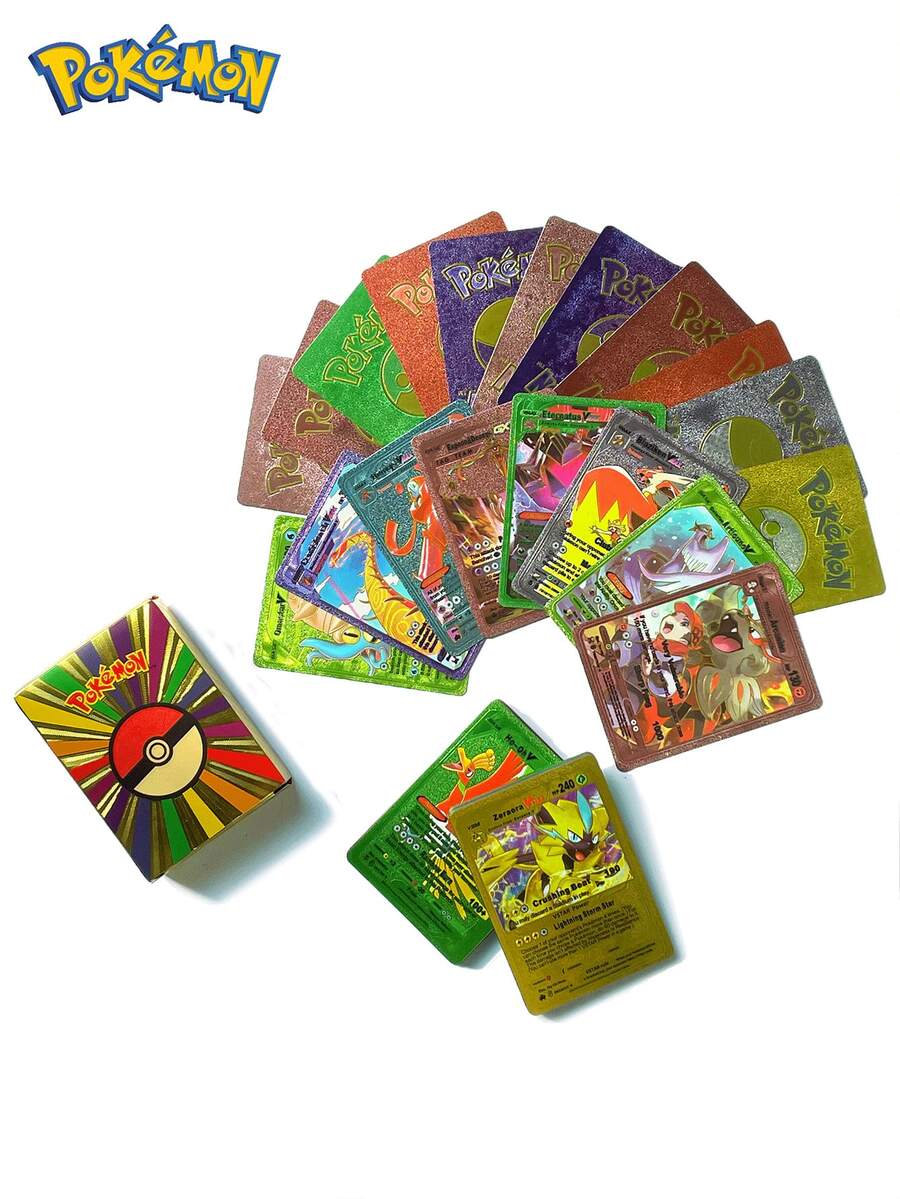 55pcs Pokemon TCG V Series Vmax GX Rare Rainbow Holographic Cards, Fire, Fighting, Dragon Type Evolution Set, Collectible Game Cards For Battle, Holiday Party, Birthday Gift - Multicolor - View 1