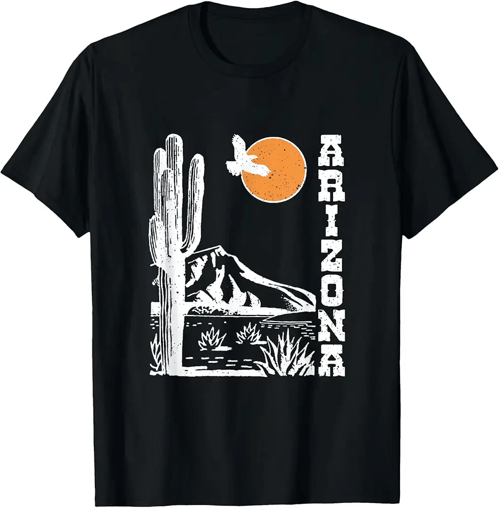 Arizona Mountain Sedona Desert Sun Cactus Vintage Unisex T-Shirt Up To Size 5XL - 黑色 - 查看 1