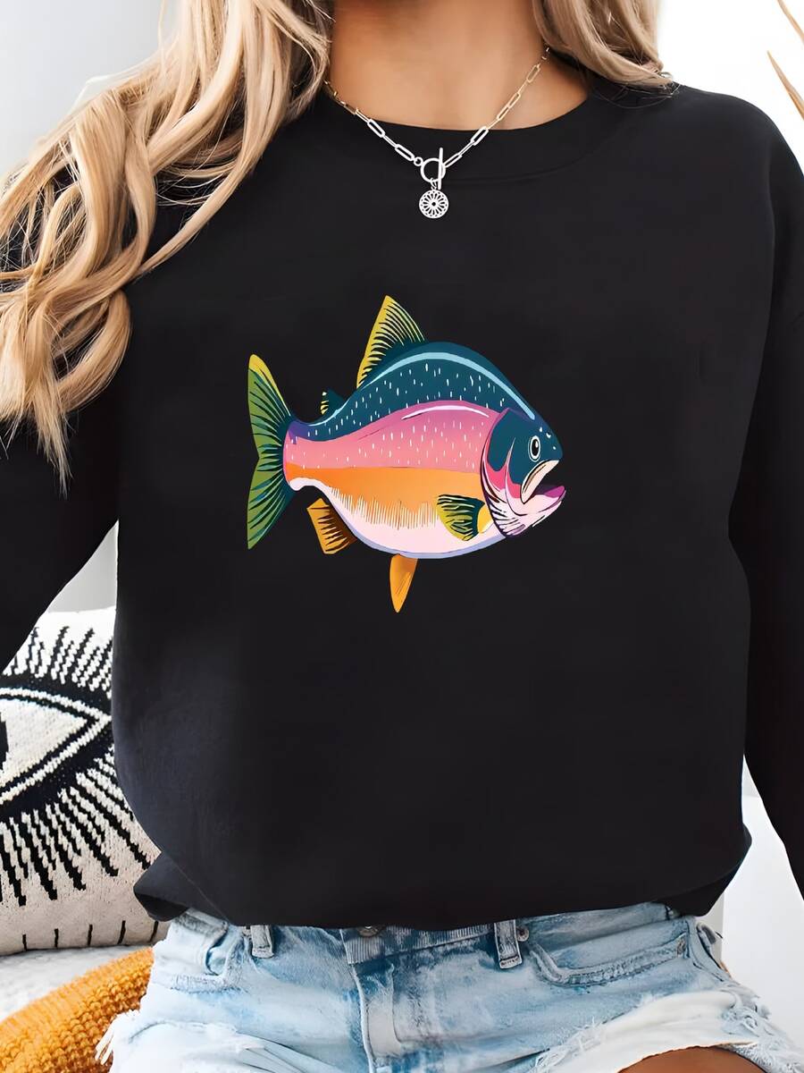 Trucha Arcoíris Tee Pesca Regalo Aventura Al Aire Libre Pescador De Agua Dulce Deportes Líneas Apretadas Sudadera - Negro - Ver 1