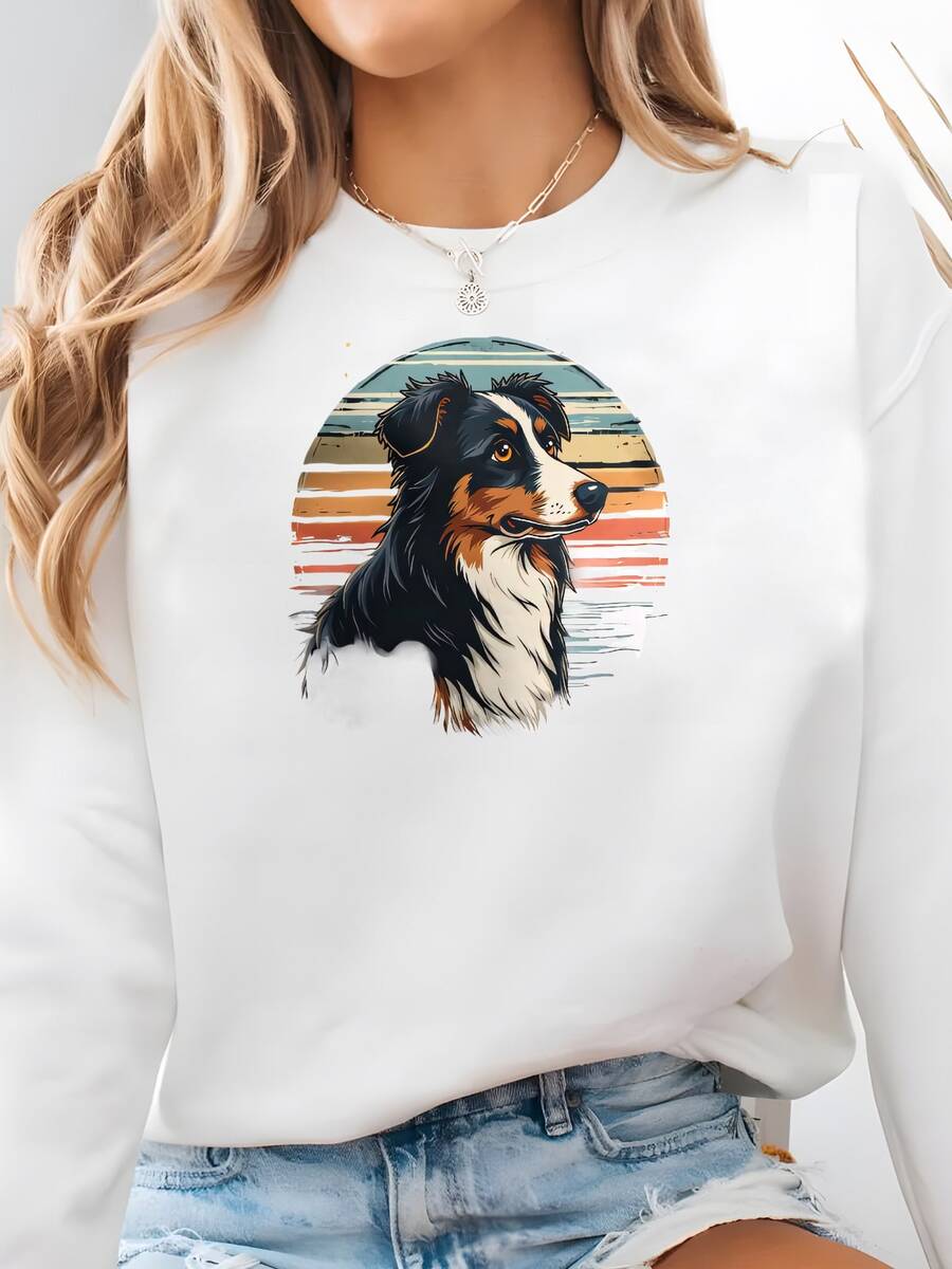 Sudadera De Perro Australiano: Retro Atardecer Regalo Pastor Australiano Sudadera - Blanco - Ver 1