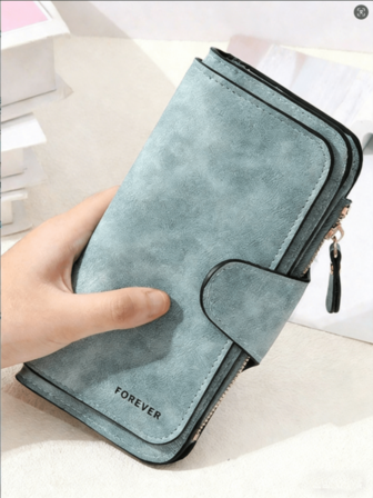 1pc New Fashion Women's Trifold Buckle Long Wallet Korean Style Matte Multi-Functional Large Capacity Card Holder Coin Purse Random Color