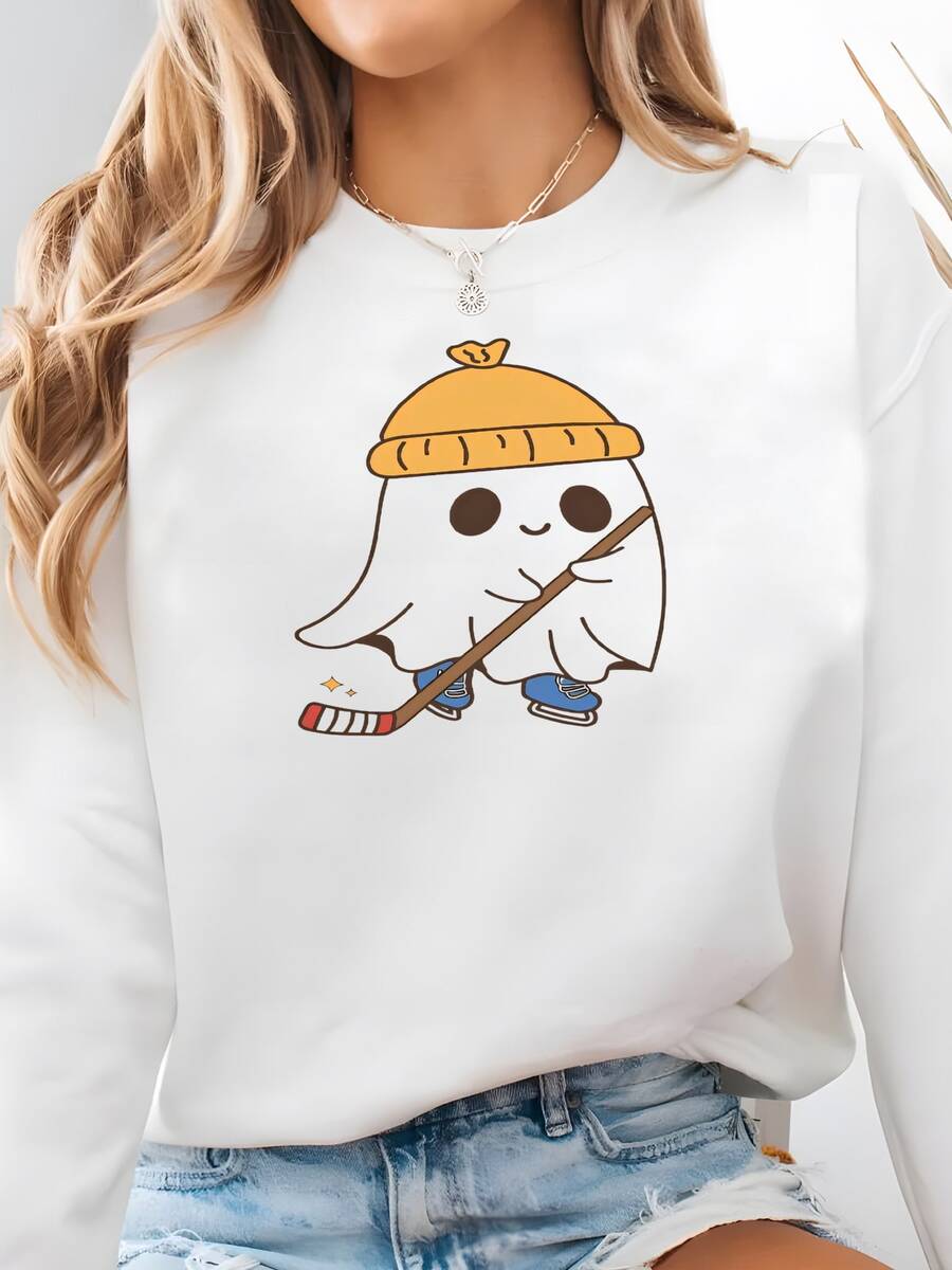 Truco O De Lienzo Personalizado: Diseño De Patinador Fantasma / Hockey Sudadera - Blanco - Ver 1