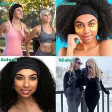 Headbands For Women Non Slip, Wide Workout Headband Cotton Black White Head Bands Hair Bands For Women's Hair, Thick Headbands Head Wraps For Fashion, Yoga, Running, Spa Day, Party, Travel - 黑色 - 查看 3