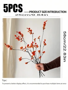 1pc/5pcs/8pcs Artificial Ficus Leaves, Long Stem - Ideal For Flower Arranging, Home & Office Decor - Can Be Used As Vase Filler And Bouquet Accents - Home Decor, Office Decor And Mother's Day Gift - Orange - View 14