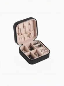 Beige Fabric Lined Travel Jewelry Box, Zipper Closure & Soft Padded Interior - Bridesmaid Proposal Gift, Mother's Day Birthday Gift, Women's Jewelry Box, Classic Design, High-Quality Lining, Bridal Party Jewelry Case, Makeup Room Decor - Multicolor - View 14