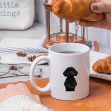 1pc Cute Black Poodle Ceramic Coffee Mug - 11oz White Poodle Cup With Brown Paws & Black Ears, Double-Sided Dog Design, Microwave & Dishwasher  (Hand Wash Recommended), Reusable Gift For Dog Lovers, Christmas, Birthdays, Poodle - 白色 - 查看 4