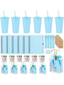 6 Sets Blue New Parent Shower Prizes For Adults Includes Plastic Tumbler Notebook Scented Candles Ballpoint Pen Gift Bag Party Gifts - 藍色 - 查看 6