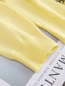 Elegant Minimalist Embroidered Knit Cardigan, Versatile For Spring And Autumn - Yellow - View 4