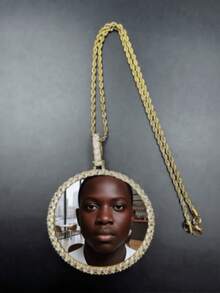 Customized Large Round Frame Photo Pendant Necklace, Brass & Zirconia Sparkling, DIY Photo, Hip Hop Daily Wear Jewelry, With 50cm Twisted Chain Gift, Silver, Stylish, Colorful, Vintage, Simple, Unisex, Casual, Cuties, Custom, Personalized, Unique, Ideal Gifts For Him, Middle School Students, High School Senior High School Students, College Students, University Students, Freshman, Sophomore, Underclassmen,Chic Autumn - 彩色 - 查看 7