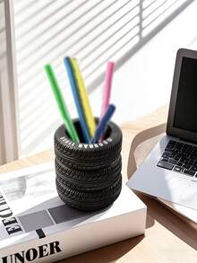 Tire-Shaped Pen Holder - Modern Black Desktop Organizer, Suitable For Ballpoint Pens And Markers, Lightweight And Durable, Ideal For Office Or Home Workspace, Office Supplies, Home Decor, Perfect Gift - Multicolor - View 10