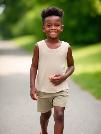 Young Boy Solid, Comfortable, Breathable Casual Sleeveless Top For Summer Outdoor Sports, Loose Design For Active Wearers, Pure Cotton Cropped Tank Top To Wear At Home Or Pair With Outdoor Outfits, Essential Clothing For Children In Summer