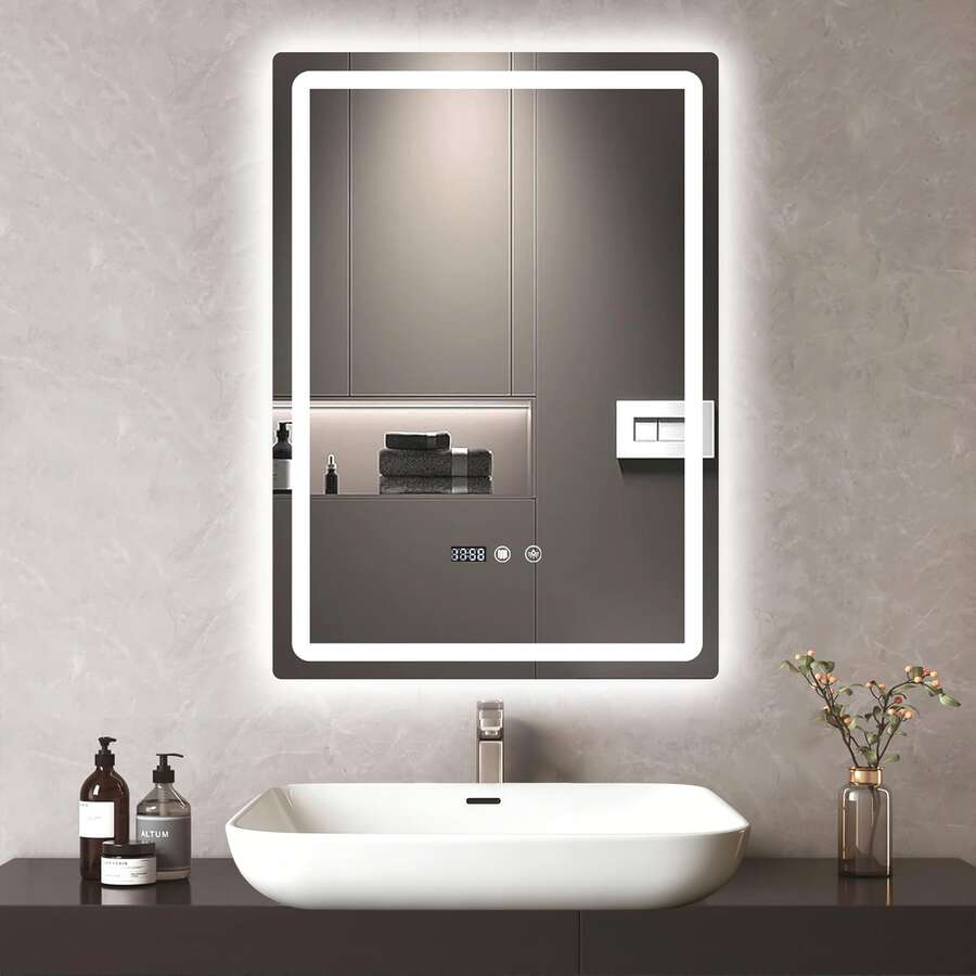 Espejo táctil LED inteligente, con botón táctil de un clic, con funciones antiniebla y memoria, incluyendo tres modos de control libre de temperatura de color blanco / neutro / cálido, 70x50 cm, espejo de pared rectangular ajustable, espejo de maquillaje con luz, adecuado para duchas, dormitorios, guardarropa y otras escenas - Blanco - Ver 1