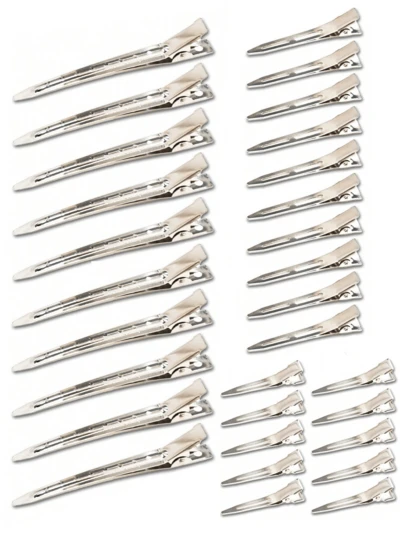 30/15/9/3件装金属鸭嘴发夹，女士造型分区，银色长发发夹，鳄鱼夹卷发器，适用于厚发卷发棒，沙龙，DIY蝴蝶结，爪夹，发爪，发夹，发卡，发饰，美发配件