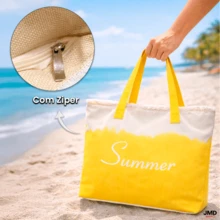 Bolsa Tote Summer Praia Piscina Lazer Marrom Com Forro Interno - Amarelo - Visão 6