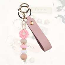 1pc Personalized Daisy Beaded Keychain | Customizable Birthday Flower Keychain | Faux Leather Keyring | Handmade Floral Bag Charm | Back To School Gift | Friendship Gift | Birthday/Mother's Day Gift, Suitable For Women, Graduation Season, Bridesmaid, Teacher's Day, Niche Elegant Accessory, Galentine's Day, Ramadan, Eid - Multicolor - View 22