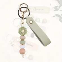 1pc Personalized Daisy Beaded Keychain | Customizable Birthday Flower Keychain | Faux Leather Keyring | Handmade Floral Bag Charm | Back To School Gift | Friendship Gift | Birthday/Mother's Day Gift, Suitable For Women, Graduation Season, Bridesmaid, Teacher's Day, Niche Elegant Accessory, Galentine's Day, Ramadan, Eid - Multicolor - View 23