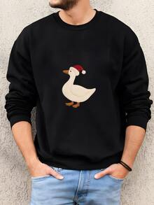 Mens Camiseta De Navidad De Ganso Tonto, Suéter De Ganso De Parche Falso, Amante Del Ganso Navidad Cuello Tripulado, Camiseta De Vacaciones De Ganso Tonto Sudadera - Negro - Ver 2