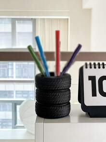 Tire-Shaped Pen Holder - Modern Black Desktop Organizer, Suitable For Ballpoint Pens And Markers, Lightweight And Durable, Ideal For Office Or Home Workspace, Office Supplies, Home Decor, Perfect Gift - Multicolor - View 8