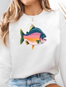 Women Plus Size Sports Sweatshirts - White - View 2