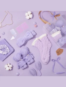 6 Set Shower Party Prizes For Game Winners Guests Party Favors Set With Towels Socks Hair Bands Combs Eye Masks Cards For Gender Reveal Bridal Showers Spa Gift - 紫色 - 查看 3