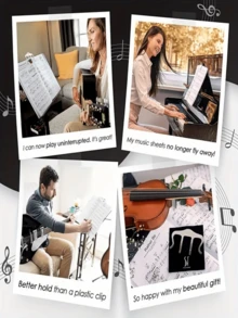 1pc Large Music Book Clip For Piano, Guitar And Violin - M-Shaped Piano Music Score Clip, Firmly Holds Sheet Music For Easy Reading, Black Music Score Clip, Music Clip, Music Accessories, Musical Instrument Accessories, Piano Accessories, Suitable For Classroom Notes, Music Classes, Student Supplies, Musicians, Guitar Accessories, Music Gifts, Performance Accessories, Band, Choir, Personalized Gifts, Student Gifts, Gifts For Men, Gifts For Women - Multicolor - View 6