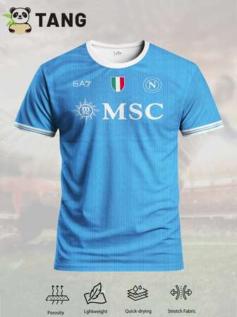 Camiseta de fútbol estilo Nápoles italiano y top deportivo de cuello redondo cómodo, adecuado para partidos, entrenamiento de fútbol, uso casual y vacaciones, regalo
