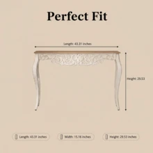 43.31" French Country Carved Console Table - Antique White Distressed Solid Wood & MDF Entry Table With Curved Legs For Hallway/Living Room - White - View 3
