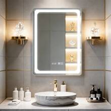 Espejo táctil LED inteligente, con botón táctil de un clic, con funciones antiniebla y memoria, incluyendo tres modos de control libre de temperatura de color blanco / neutro / cálido, 70x50 cm, espejo de pared rectangular ajustable, espejo de maquillaje con luz, adecuado para duchas, dormitorios, guardarropa y otras escenas - Blanco - Ver 2