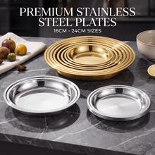 银色不锈钢圆形浅盘 易清洁食品容器 户外露营托盘 防锈野餐小吃盘 甜点盛盘 - 彩色 - 查看 4