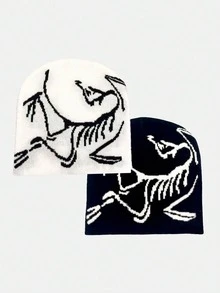 2pcs/1pc Personalized Jacquard Knit Beanie Hats