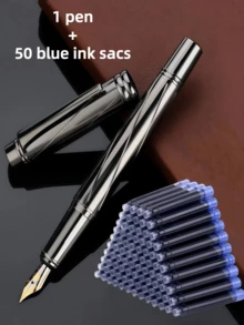 51件套（1支圆珠笔+50支笔芯），55克重型金属商务笔，手感坚固，0.5毫米笔尖，适合日常书写、办公、商务签字、节日礼品 - 灰色 - 查看 12