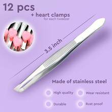 12pcs/Set Women's Eyebrow Tweezers - 3.5 Inch Stainless Steel Tweezers With Heart-Shaped Tips, Easy To Remove Eyebrow And Ingrown Hair - Compact Size, Suitable For Eyebrow Stylists And Beauty Enthusiasts,Giveaways,Travel,Cheap Stuff,Travel Essential - Silver - View 2