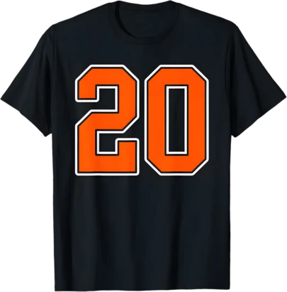 Orange White Number 20 Jersey Player Uniform #20 T-Shirt