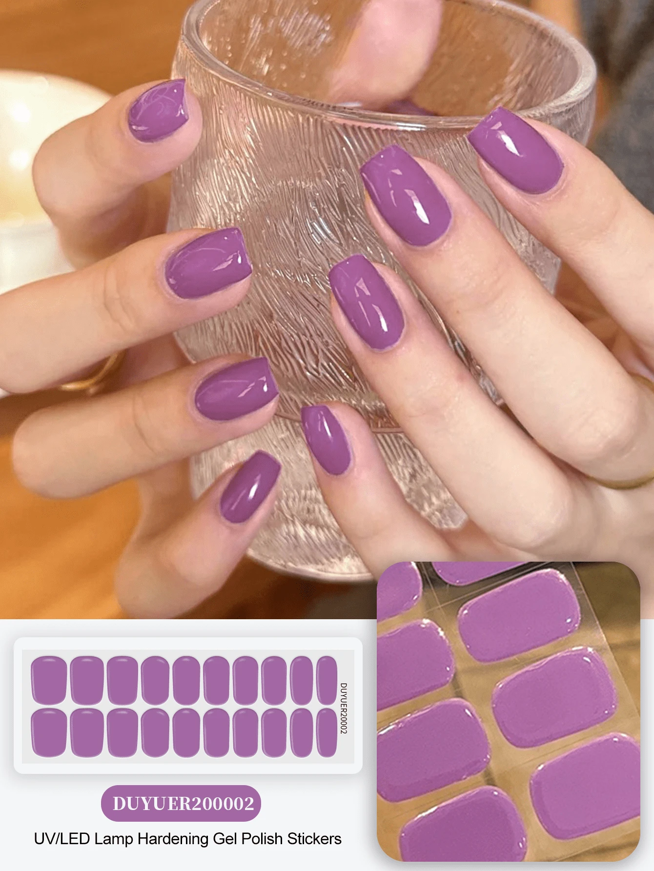 Miếng dán móng tay dạng gel Ured, gel nền trong suốt, 20 miếng/gói, cần đèn UV, chất lượng salon, bền lâu, ES20 bán sỉ xuyên biên giới, kiểu dáng giống miếng dán móng tay Red Book.