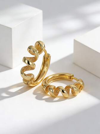 Charm-In Women's Gold-Plated Spiral Textured Hoop Earrings - Unique Design For Daily Styling/Party Looks, Gift For Her (Valentine's Day/Christmas)