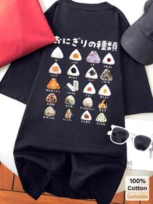 Kaos Lengan Pendek Sedang dengan Motif Grafis, Atasan Kasual Modis untuk Wanita, Warna Hitam, Cocok untuk Musim Panas - Hitam - View 3
