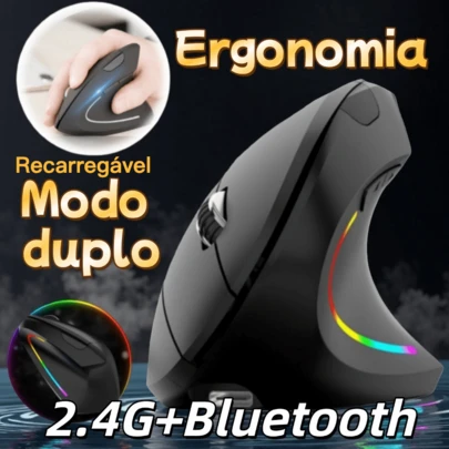 Mouse Sem Fio Vertical De Modo Duplo 2.4G E Bluetooth Com Design Ergonômico Recarregável wt