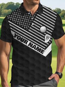 Customized Men's Polo Shirt, Outdoor Golf Polo Shirt, Customized Golf Sportswear, Comfortable, Breathable, Quick-Drying, Multi-Functional Casual & Business Attire, Short Sleeve Polo T-Shirt With Funny Face Customization, Gift For Boyfriend, Father, Unique Customized Polo Shirt, Suitable For Summer Outdoor - Black - View 1