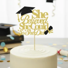 1pc Shiny "She Believed She Could, So She Did" Graduation Cake Topper, Shiny Gold Graduation Party Decor, 2026 Girls Graduation Cake Decoration, High School/College Graduation Supplies - Multicolor - View 1