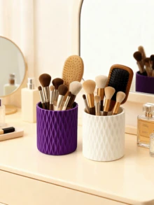1pc Creative White Raised Round Resin Makeup Brush Holder, Can Store Makeup Brushes, Pencils, Etc., Suitable For Vanity Desk, Can Hold Eyeshadow Brushes, Eyebrow Brushes, Pencils, Ideal Gift, Also Suitable For Winter, Home Decor, Wedding Decor, Jewelry Box, Party Decor, Valentine's Day And Birthday , Makeup Room Decor,Makeup Bag,Travel Essential - Multicolor - View 8
